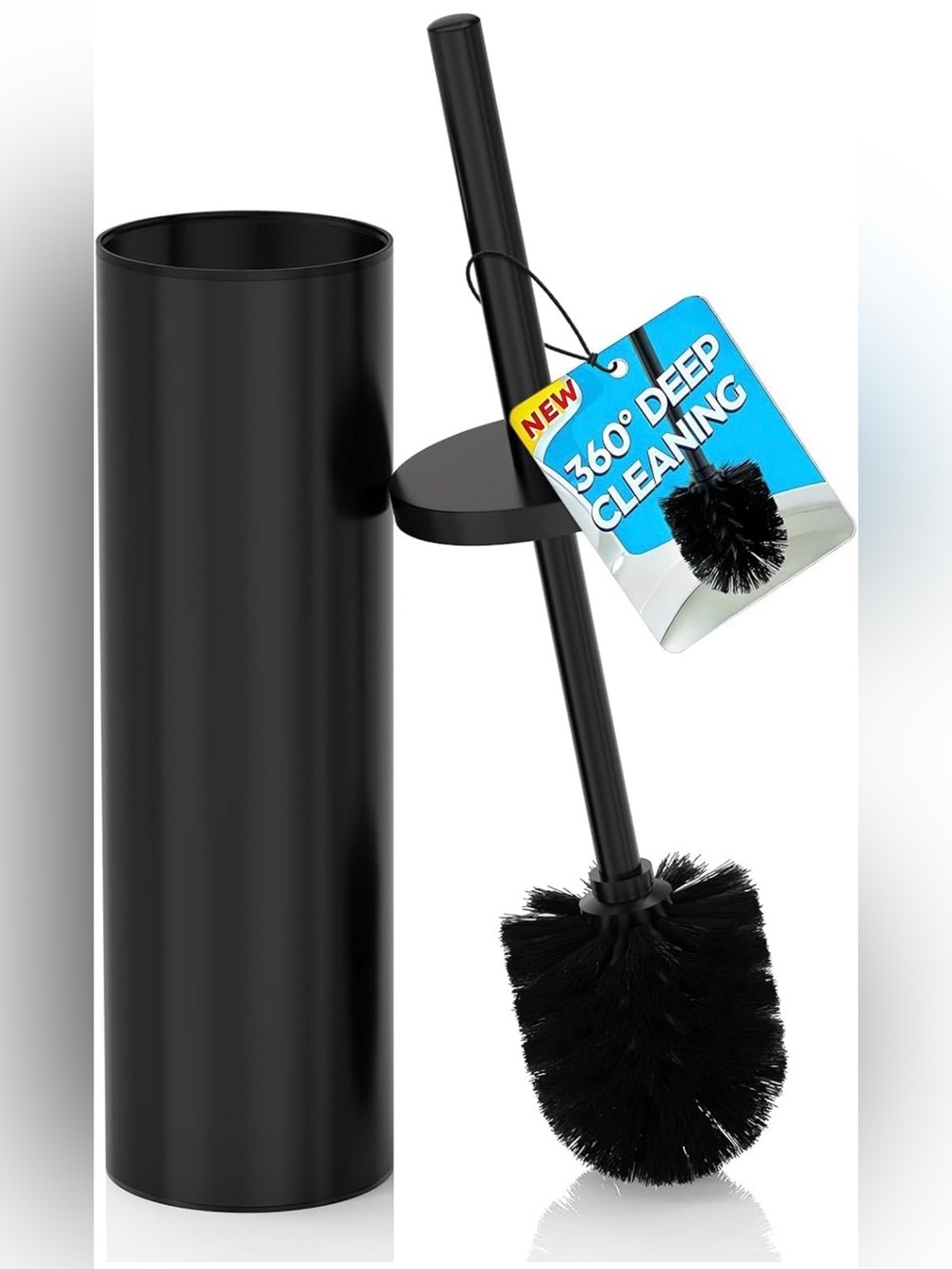 Black 360° Deep Cleaning Toilet Brush with Holder